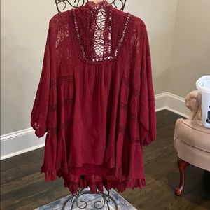 Free People Maroon Embroidered Dress